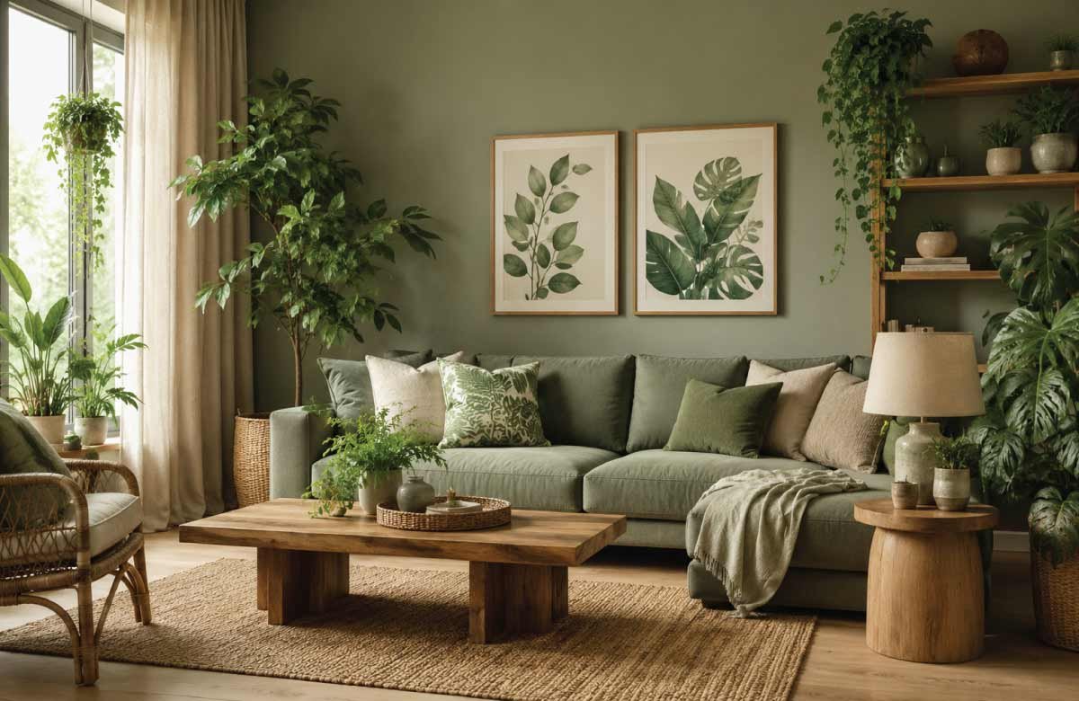 Nature-Inspired Green Living Room