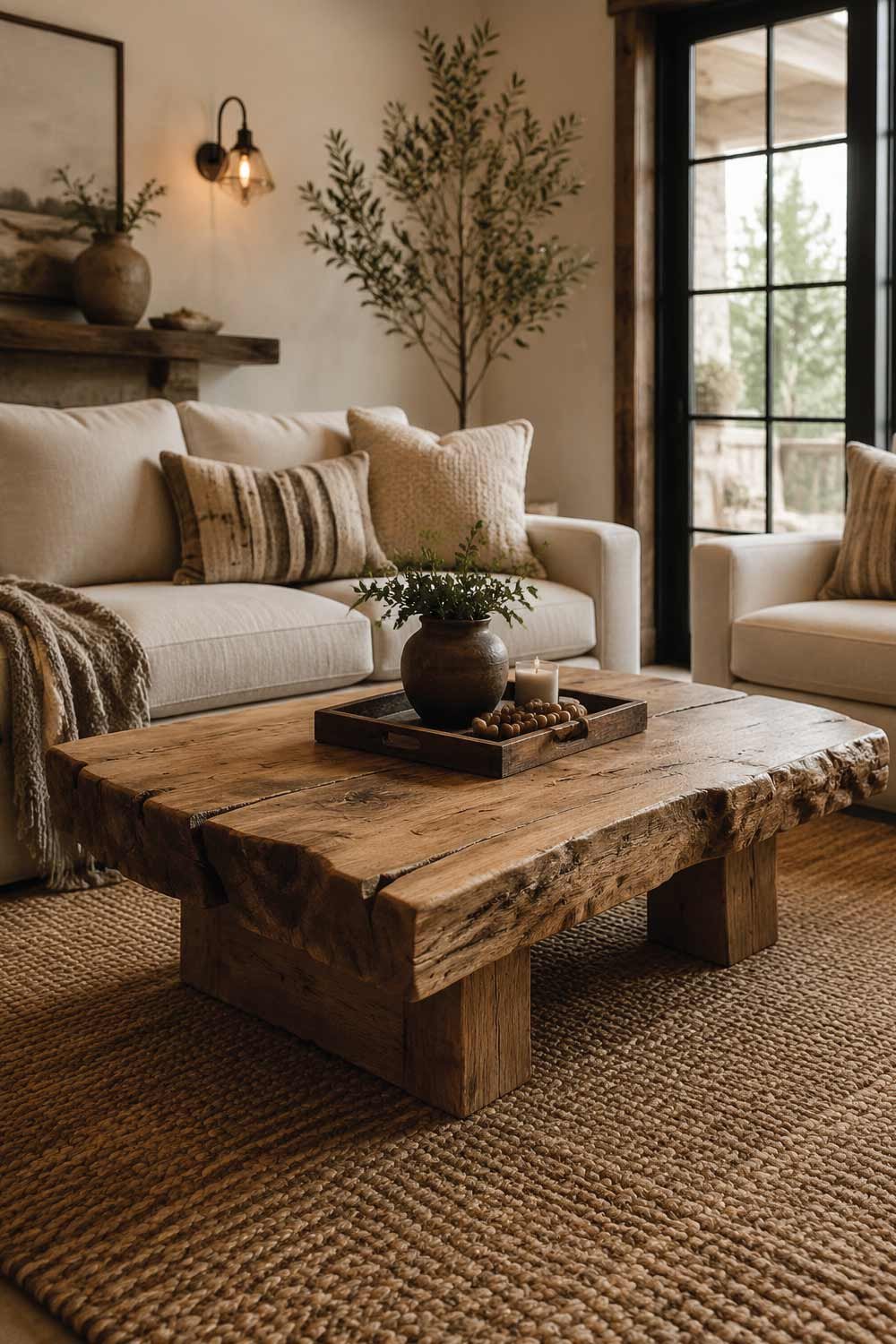 Rustic Coffee Tables with Raw Wood Finish