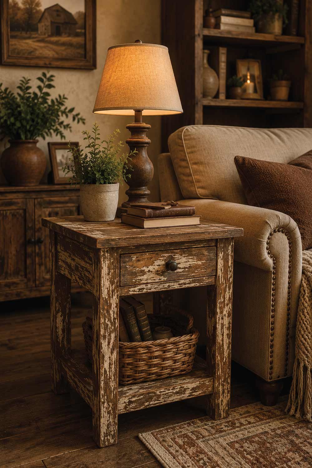 Rustic Distressed Wooden Side Tables