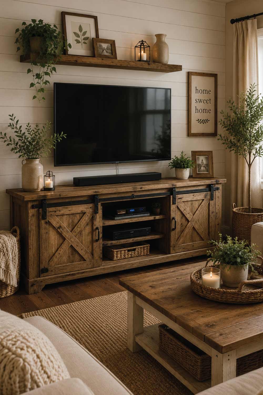 Rustic Farmhouse TV Console with Sliding Barn Doors