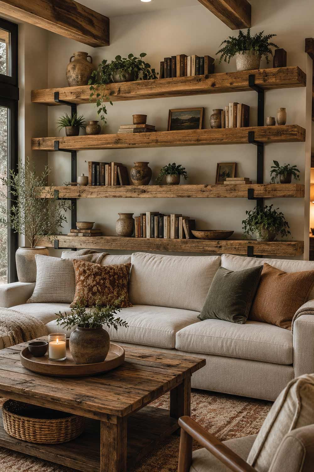 Rustic Wooden Beam Shelving Units