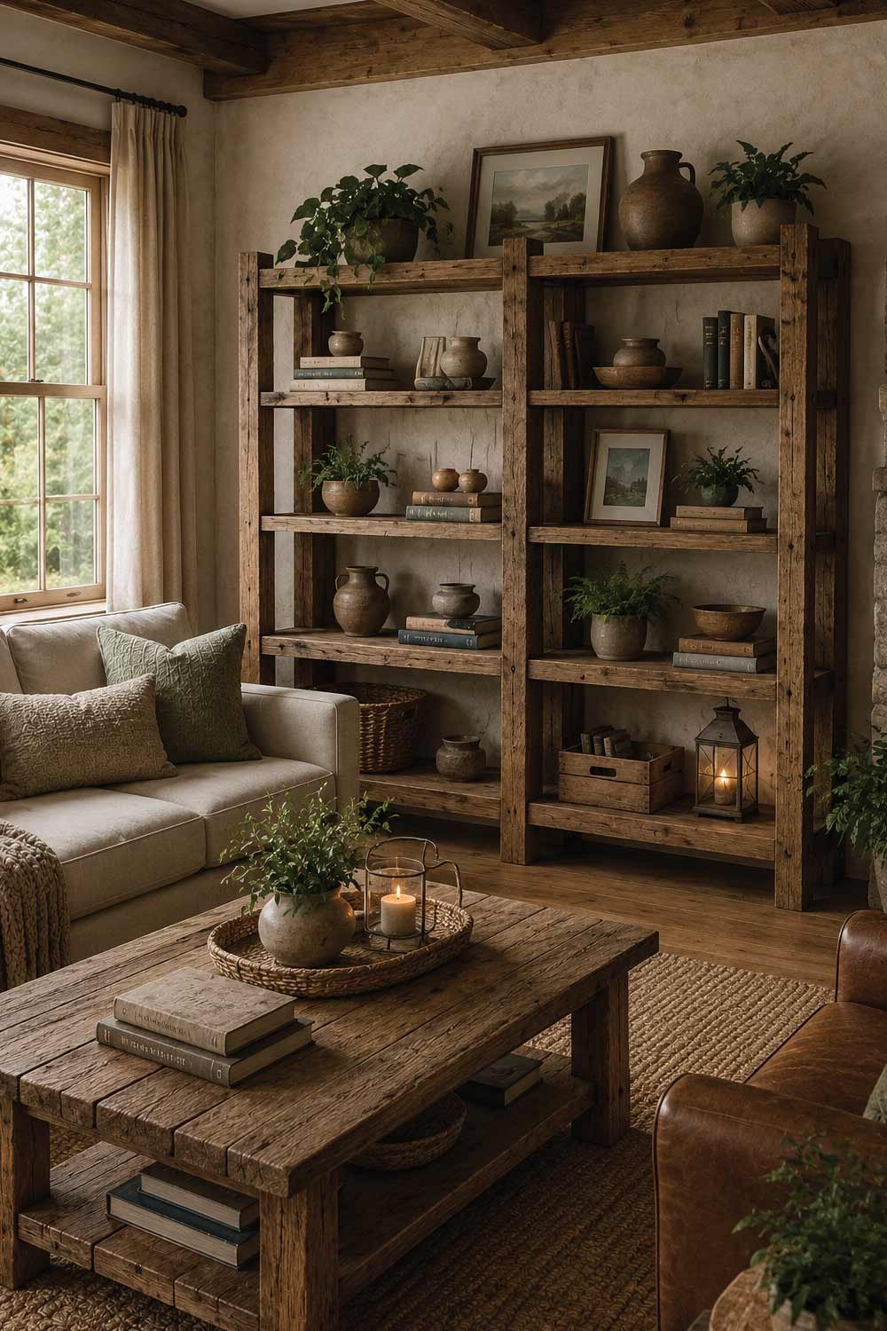 Rustic Wooden Bookshelves with Open Design