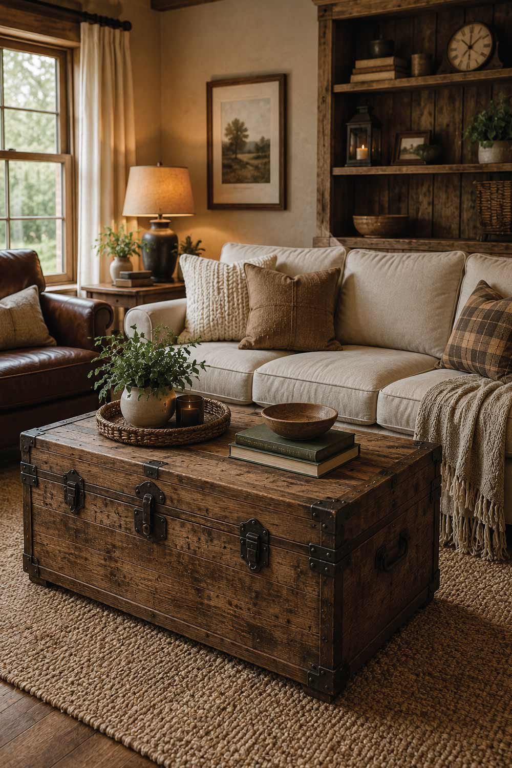 Rustic Wooden Trunk Coffee Table with Storage