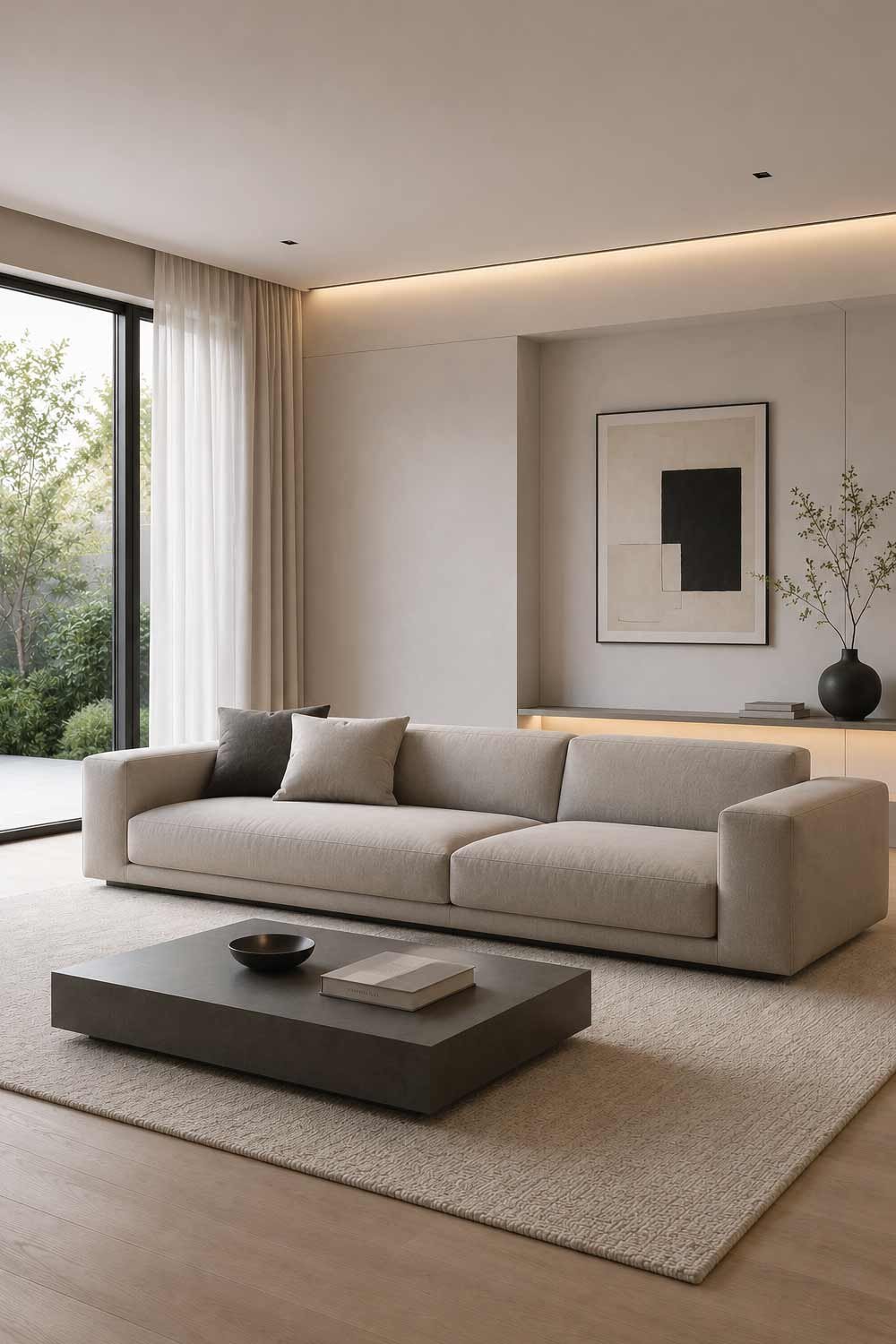 Sleek Low-Profile Sofa with Clean Geometry