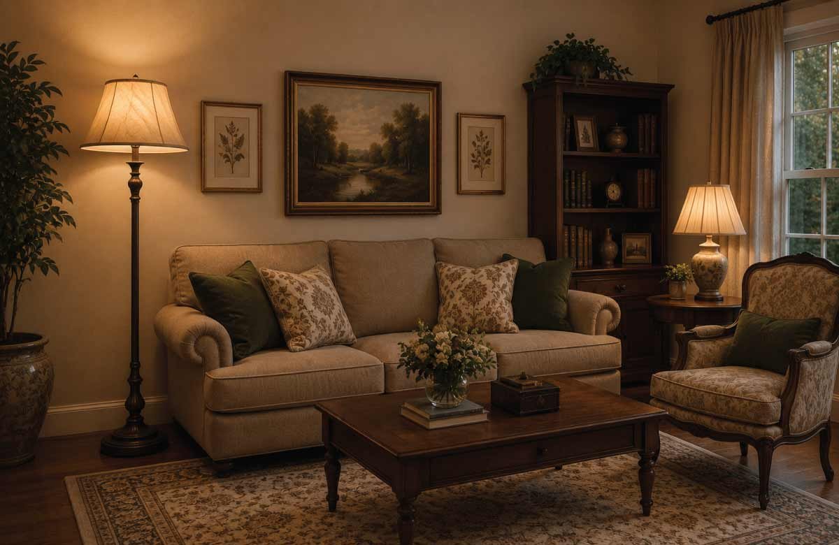 Traditional Floor Lamp with Fabric Shade